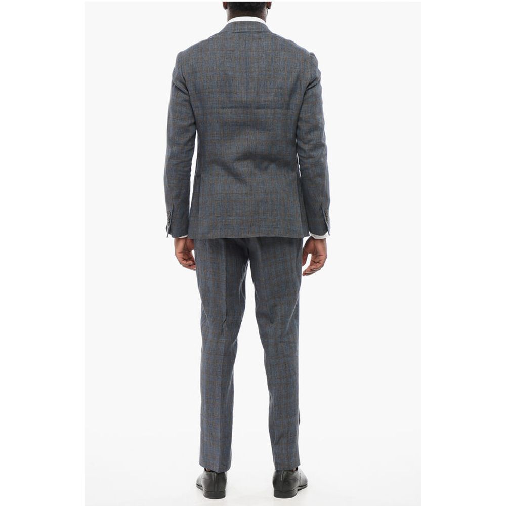 Corneliani CIRCLE Linen Single Breasted Suit With Check Motif
