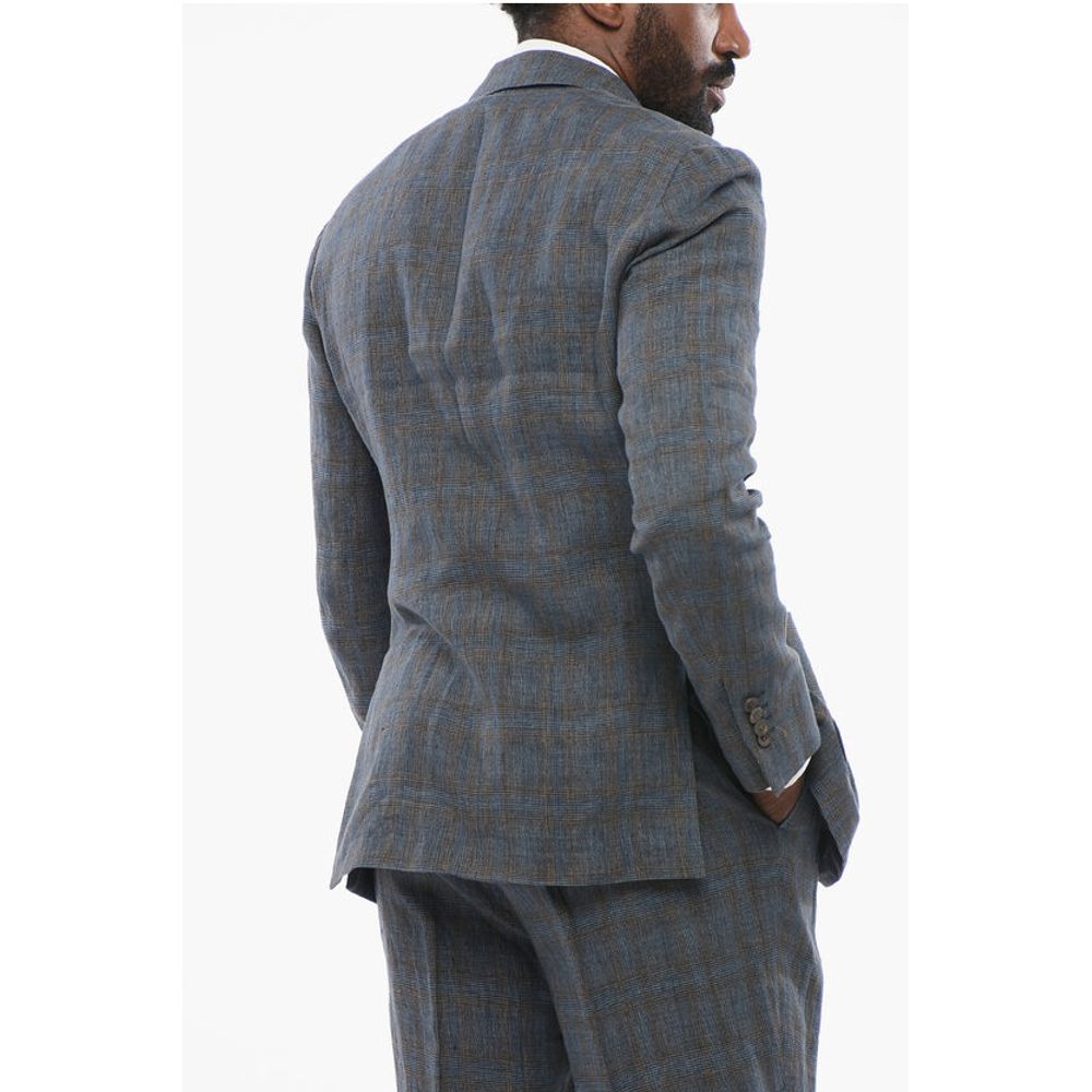 Corneliani CIRCLE Linen Single Breasted Suit With Check Motif