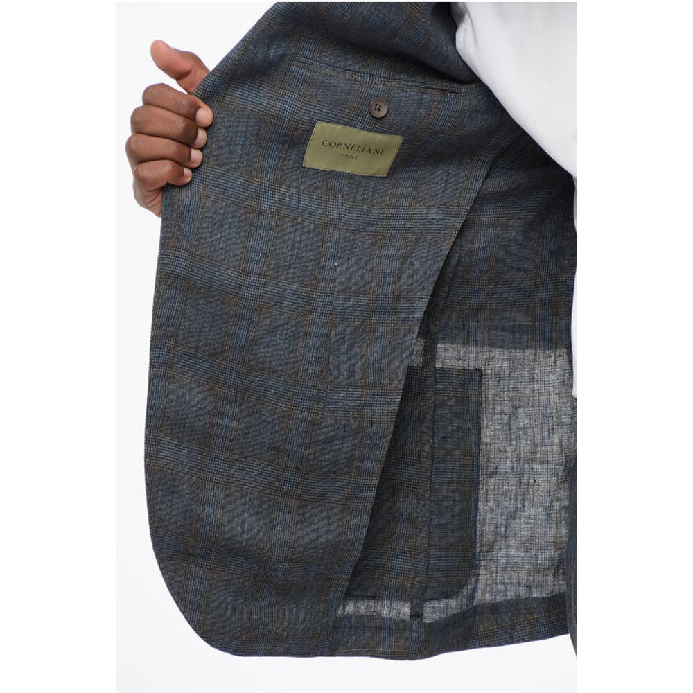 Corneliani CIRCLE Linen Single Breasted Suit With Check Motif