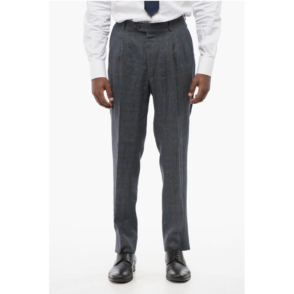 Corneliani CIRCLE Linen Single Breasted Suit With Check Motif
