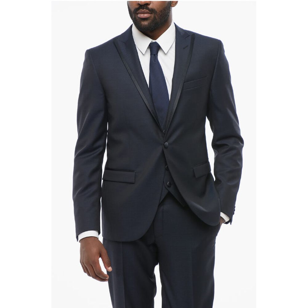 Corneliani CC COLLECTION 3 Pieces RESET CERIMONIA Suit With Satin Detai