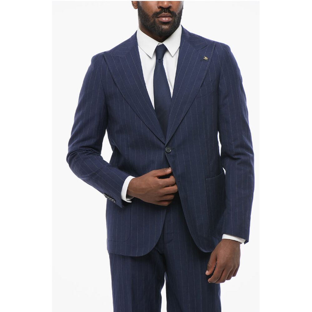 Corneliani Striped Wool Blend Suit With Peak Lapel