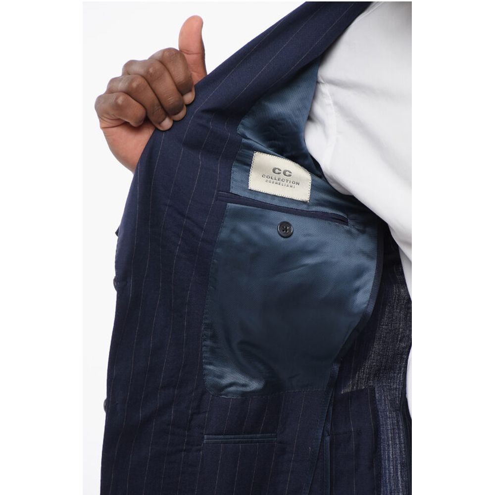 Corneliani Striped Wool Blend Suit With Peak Lapel