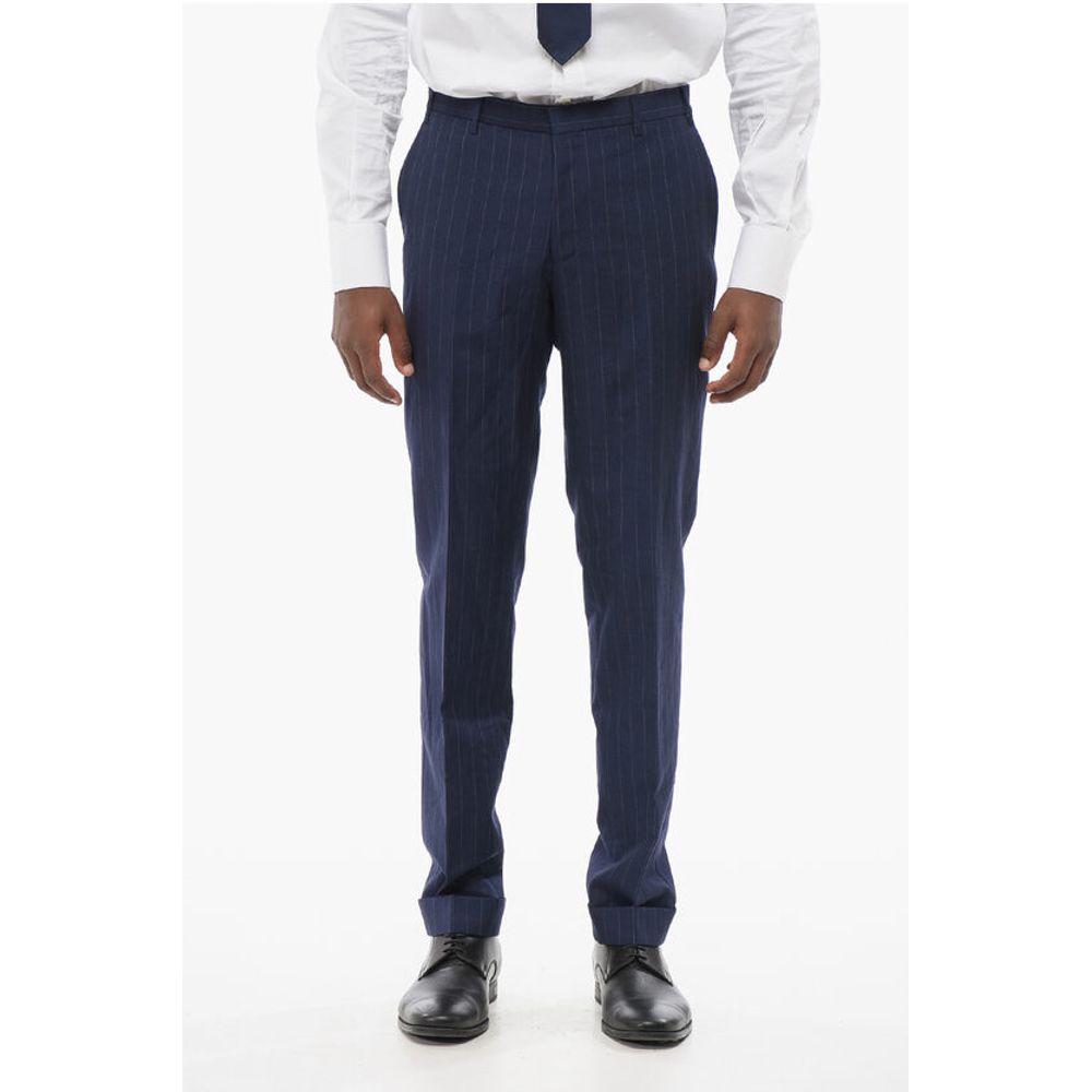 Corneliani Striped Wool Blend Suit With Peak Lapel