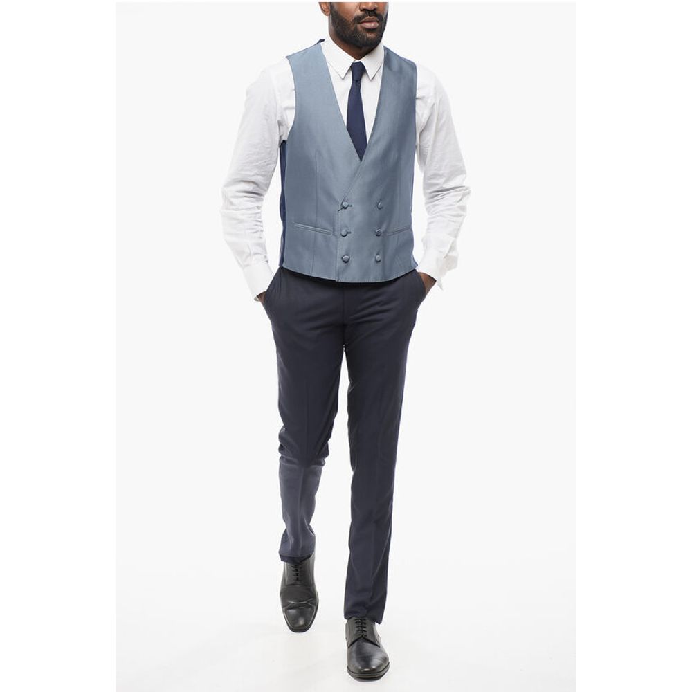 Corneliani CODE Blended Silk Double-Brested Vest with Slit Pocket