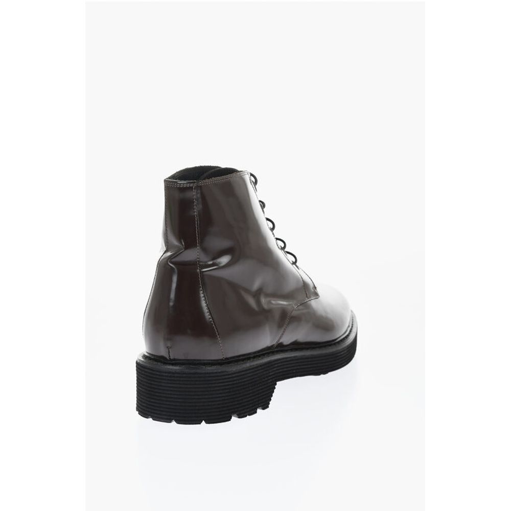 Corneliani Solid Color Patent Leather Ankle Boots with Vibram Sole