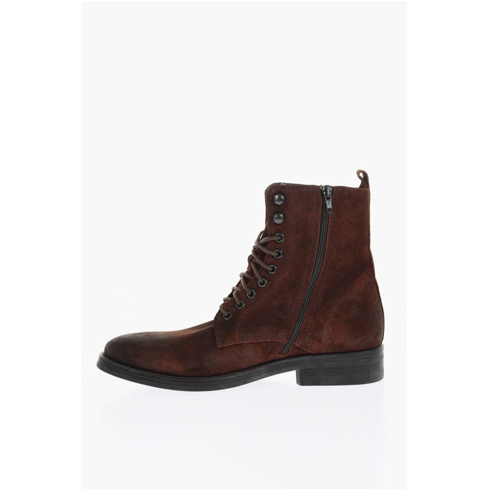 Corneliani Solid Color Suede Ankle Boots with Side Zip