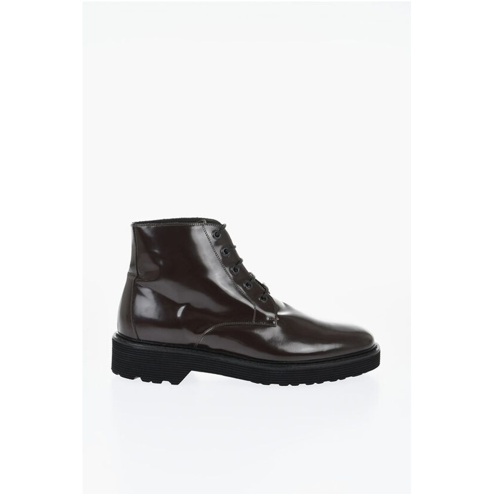 Corneliani Solid Color Patent Leather Ankle Boots with Vibram Sole
