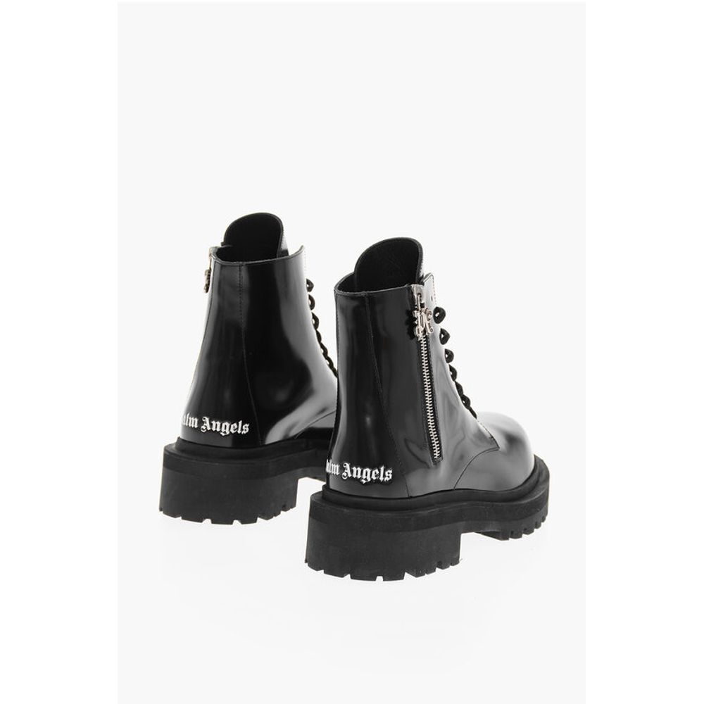 Palm Angels Brushed Leather Combat Boots With Logo Print