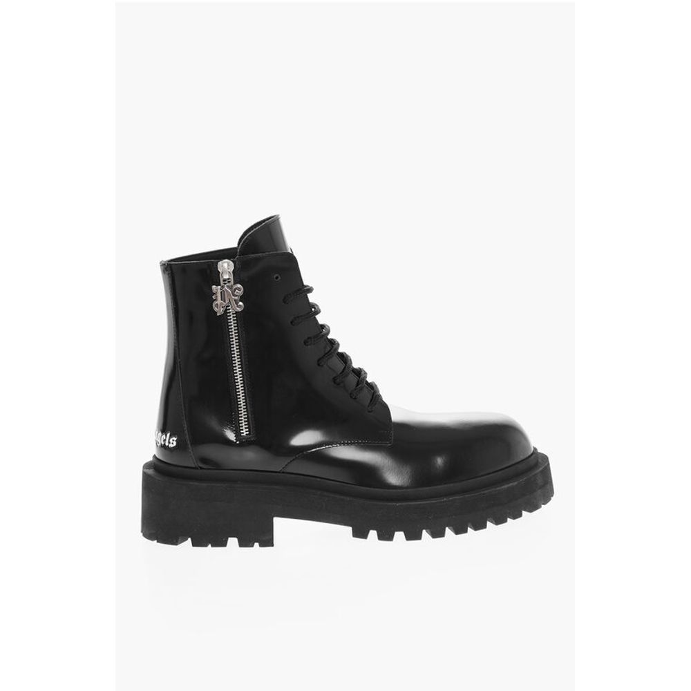 Palm Angels Brushed Leather Combat Boots With Logo Print