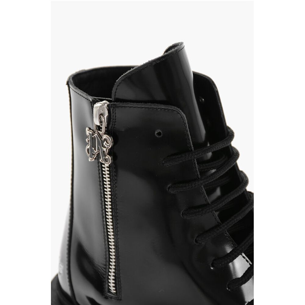 Palm Angels Brushed Leather Combat Boots With Logo Print