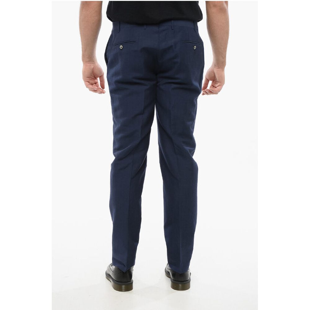 Corneliani Blended Linen Bouclè Effect Pants with Four Pockets