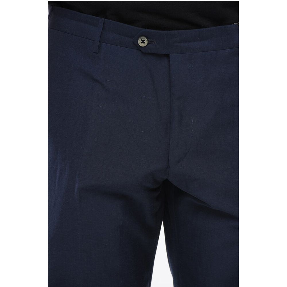 Corneliani Blended Linen Bouclè Effect Pants with Four Pockets