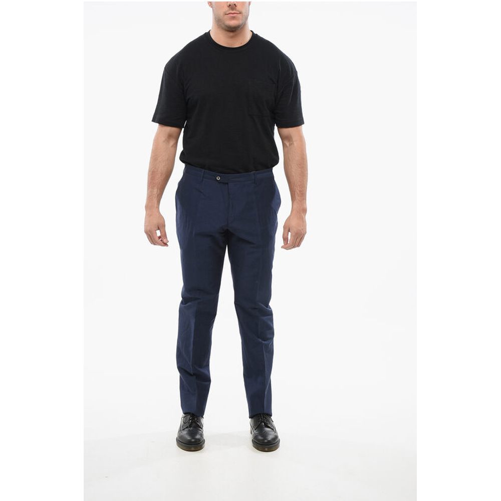 Corneliani Blended Linen Bouclè Effect Pants with Four Pockets