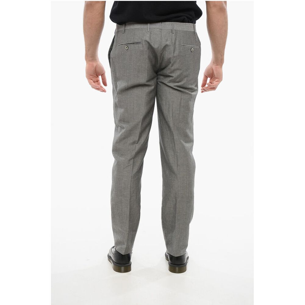 Corneliani Blended Linen Bouclè Effect Pants with Four Pockets