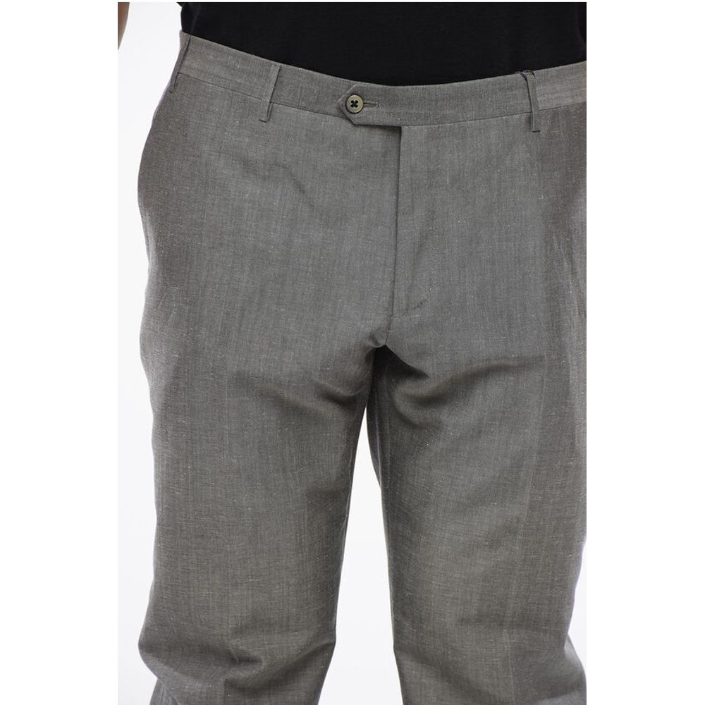 Corneliani Blended Linen Bouclè Effect Pants with Four Pockets