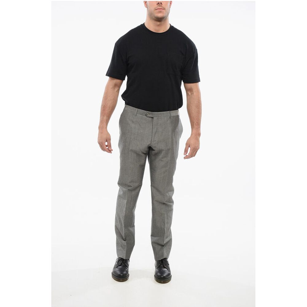 Corneliani Blended Linen Bouclè Effect Pants with Four Pockets