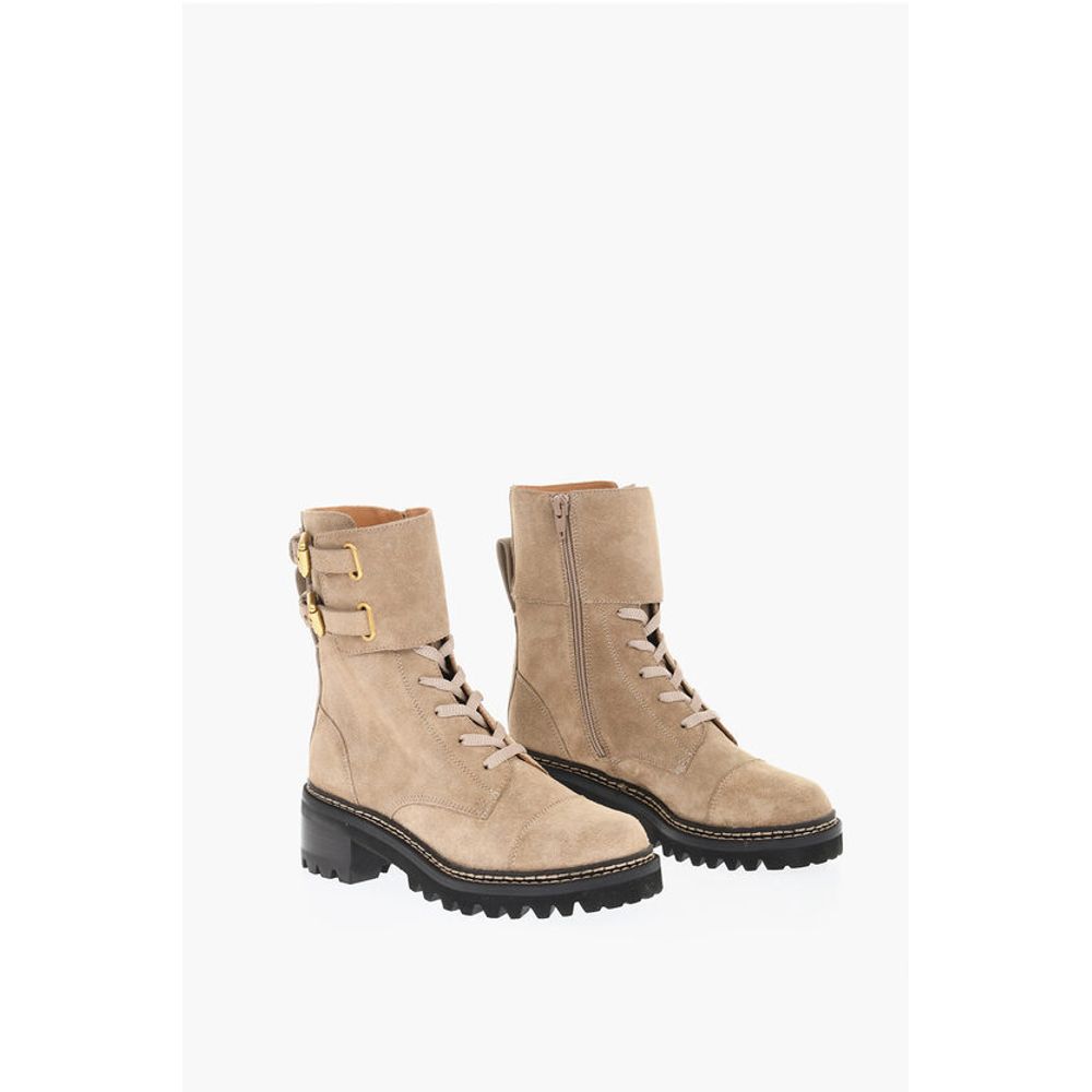 See By Chloé Suede Combat Boots With Buckles