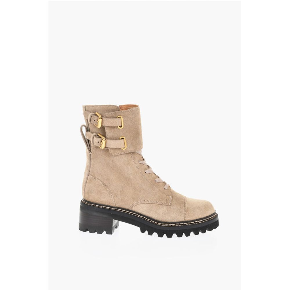 See By Chloé Suede Combat Boots With Buckles