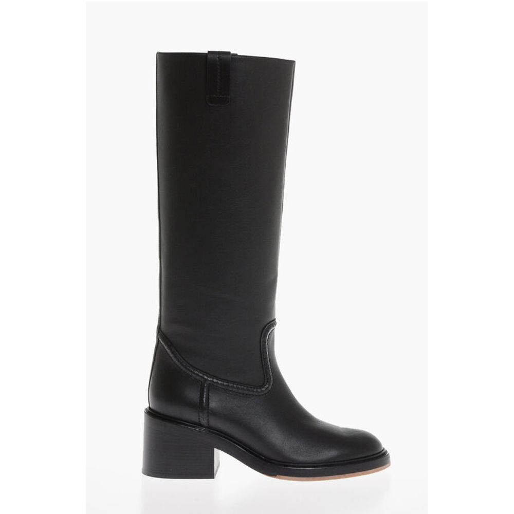 Chloé Leather High Boots with Embossed Stitches