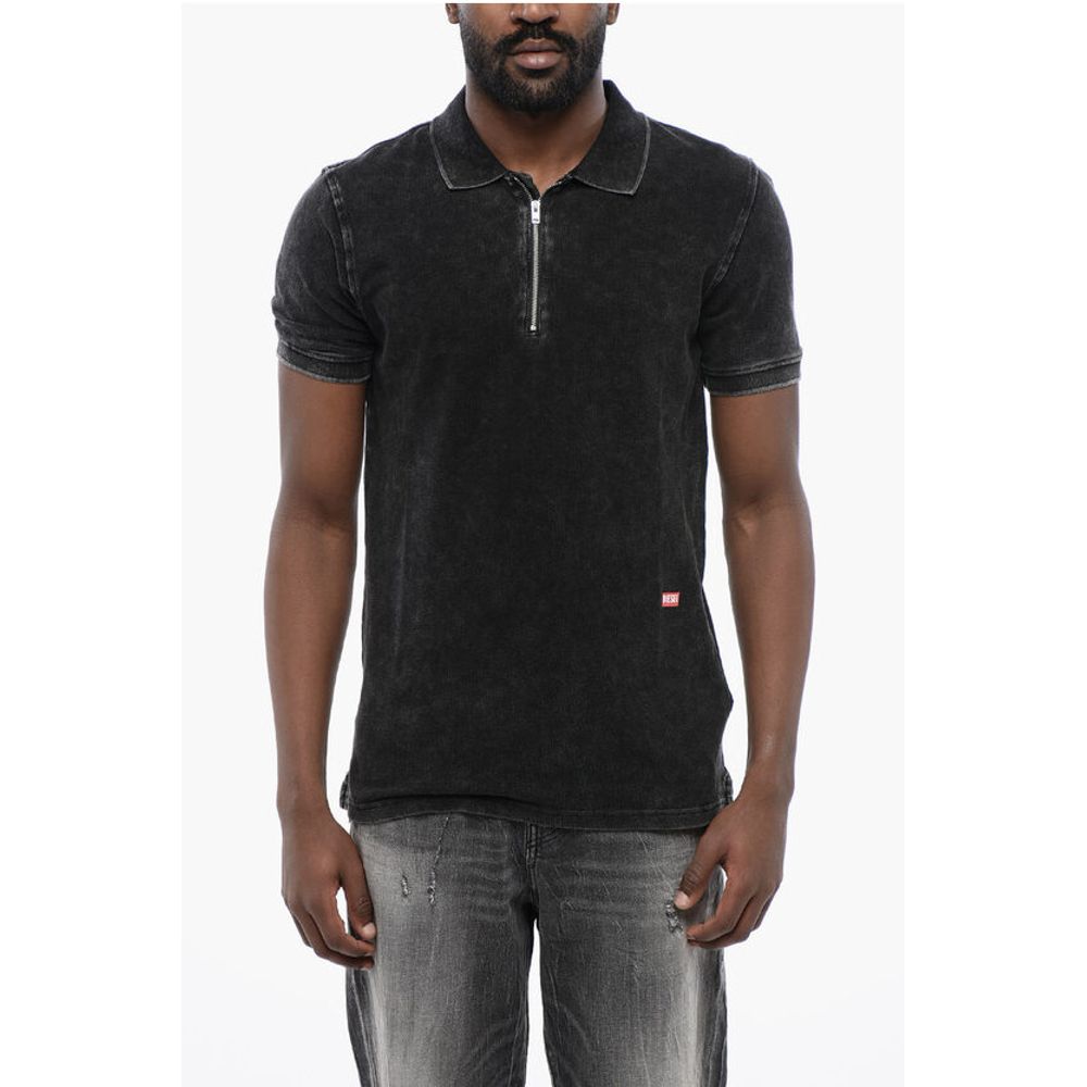 Diesel RED TAG Acid Wash Effect T-SMITH-ZIP Polo Shirt with Half Zi