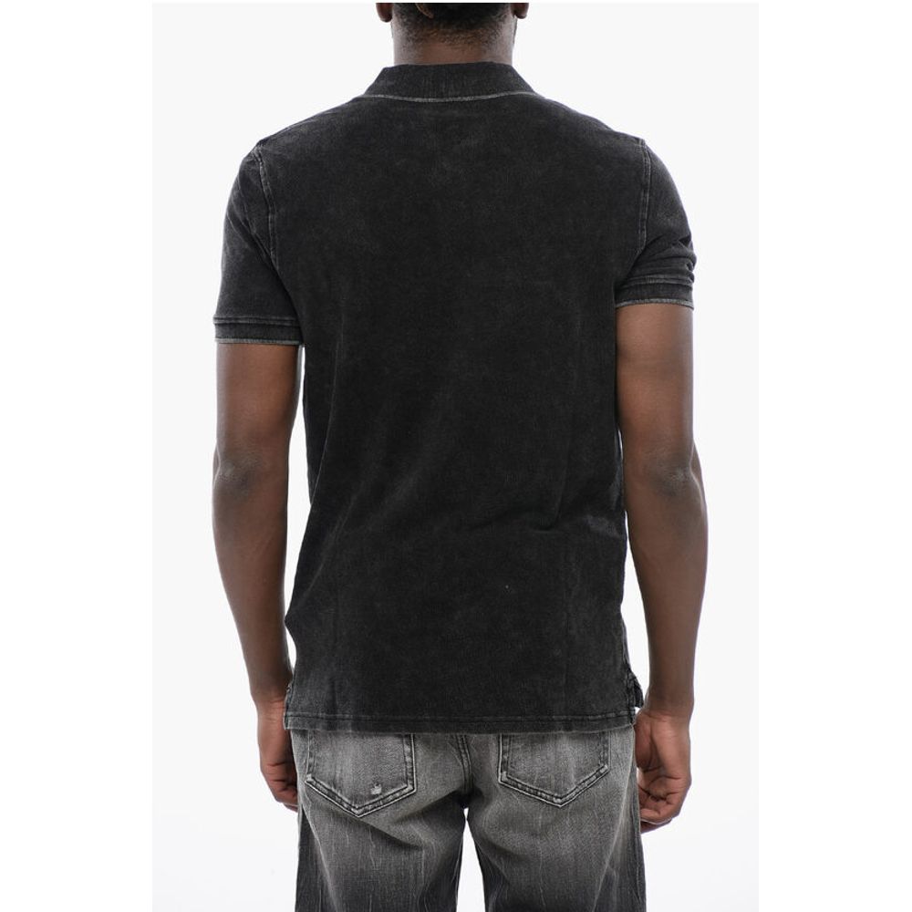 Diesel RED TAG Acid Wash Effect T-SMITH-ZIP Polo Shirt with Half Zi