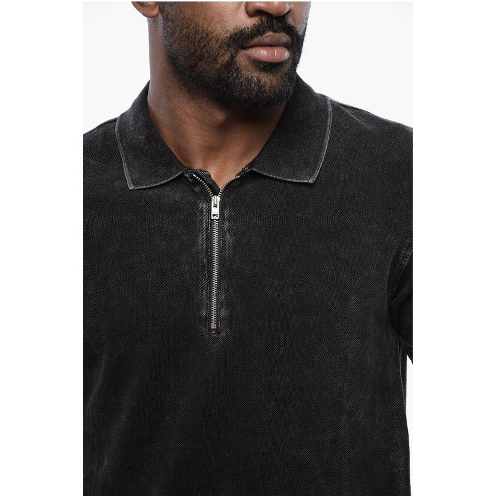 Diesel RED TAG Acid Wash Effect T-SMITH-ZIP Polo Shirt with Half Zi