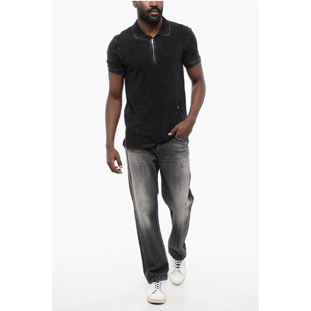 Diesel RED TAG Acid Wash Effect T-SMITH-ZIP Polo Shirt with Half Zi