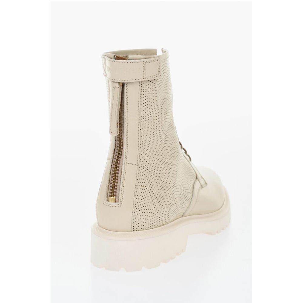 Woolrich Perforated Leather Combat Booties with Back Zip