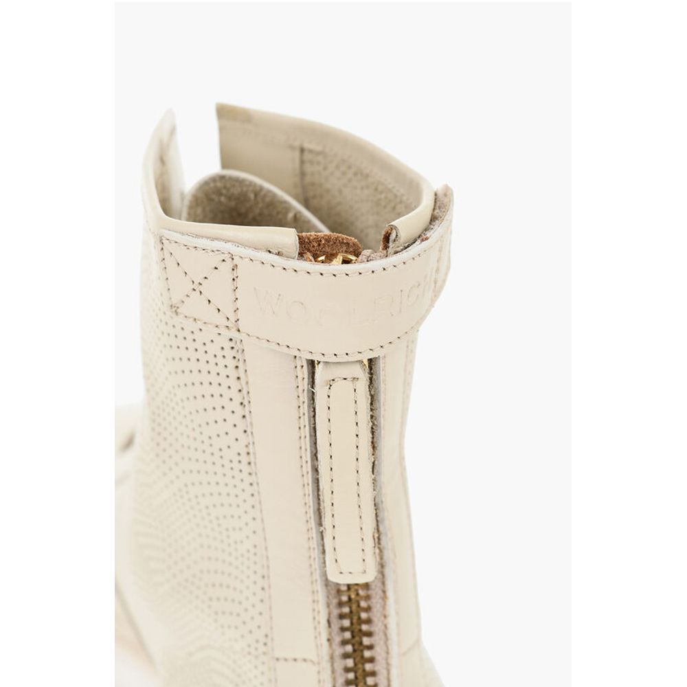 Woolrich Perforated Leather Combat Booties with Back Zip