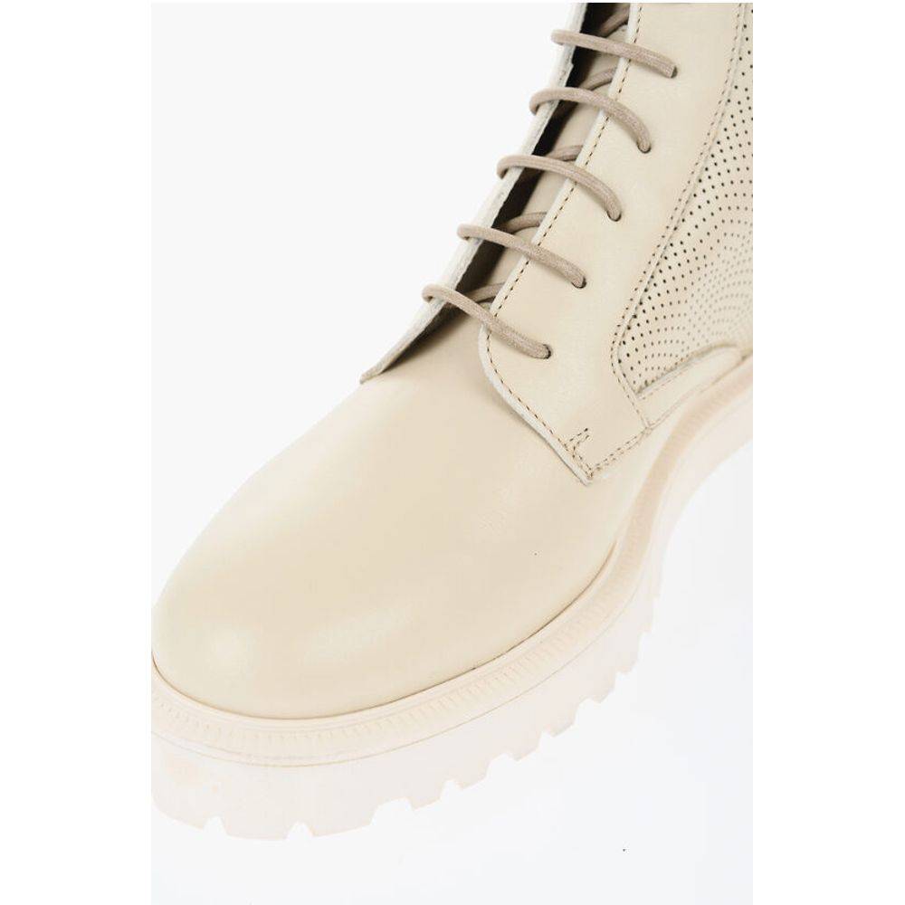 Woolrich Perforated Leather Combat Booties with Back Zip