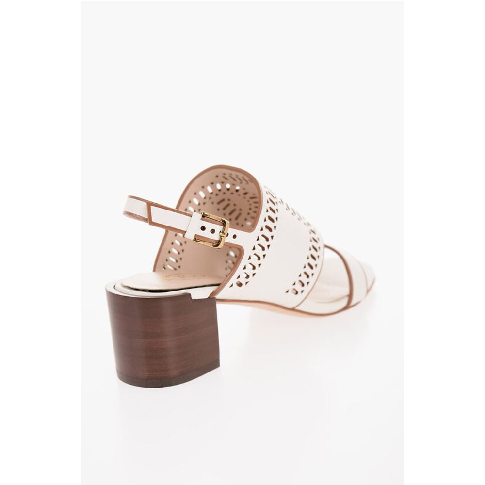 Tod's Laser Cut Leather Sandals with Wooden Heel 5,5cm