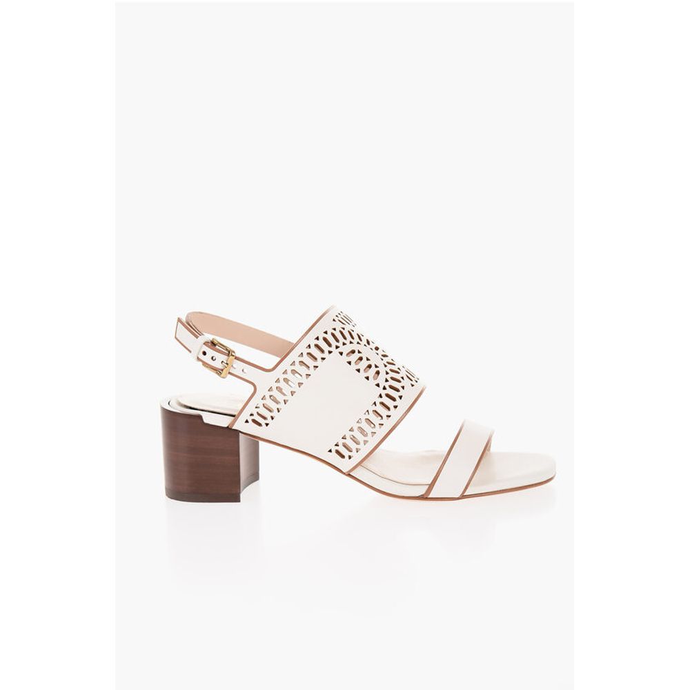 Tod's Laser Cut Leather Sandals with Wooden Heel 5,5cm