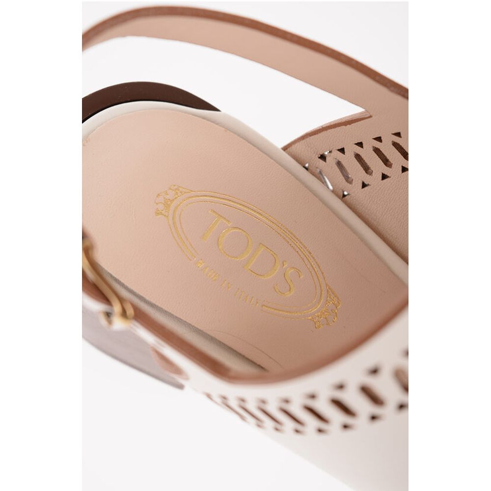 Tod's Laser Cut Leather Sandals with Wooden Heel 5,5cm