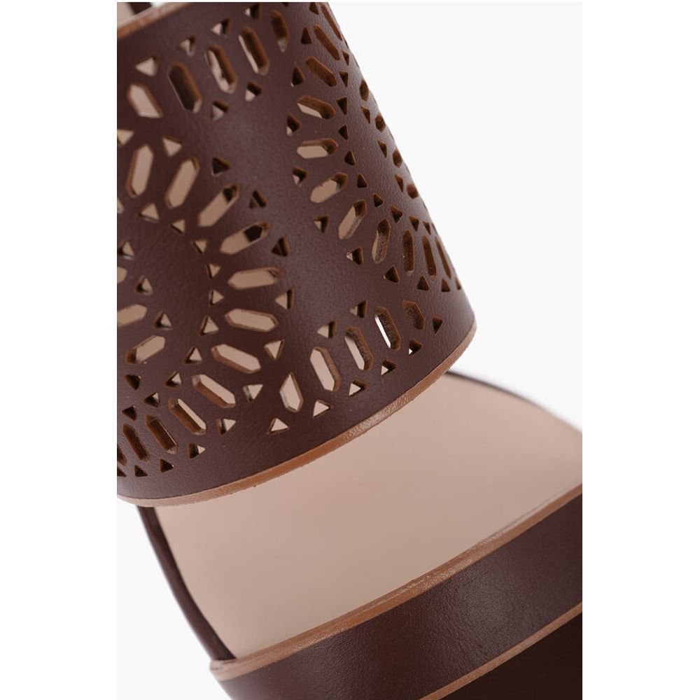 Tod's Laser Cut Leather Sandals with Wooden Heel 5,5cm