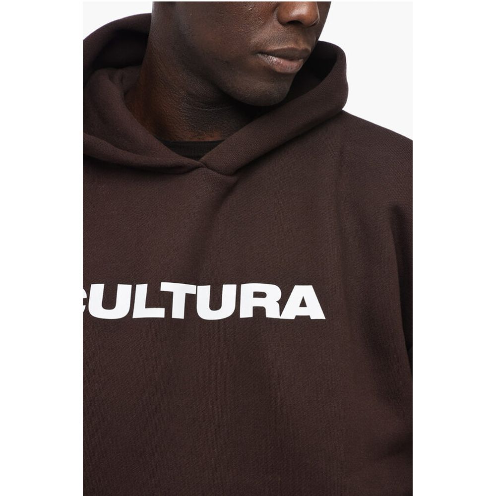 Cultura Fleeced-Cotton Hoodie with Contrast Logo