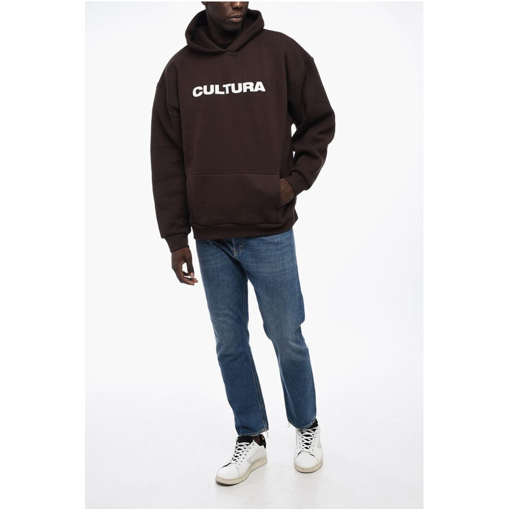 Cultura Fleeced-Cotton Hoodie with Contrast Logo