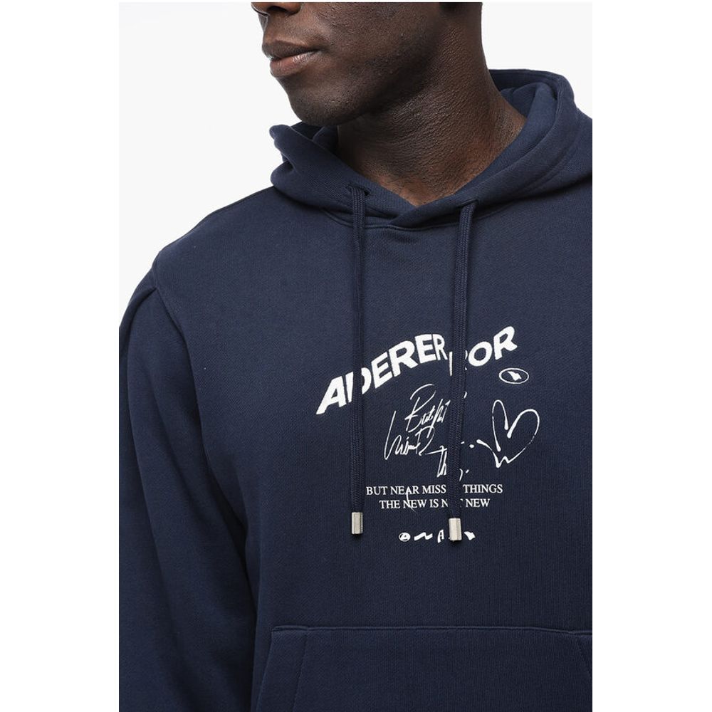 Ader Error BLUE MARK Brushed Cotton Hoodie with Embroidered Logo