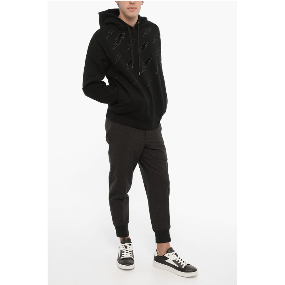 Neil Barrett Easy Fit Hoodie with Velvet Thunderbolt