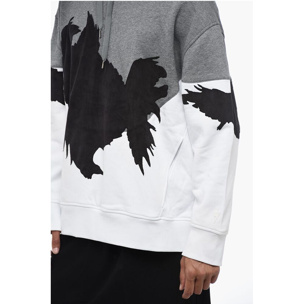 Neil Barrett Fleeced Cotton Hoodie with Suede Patches