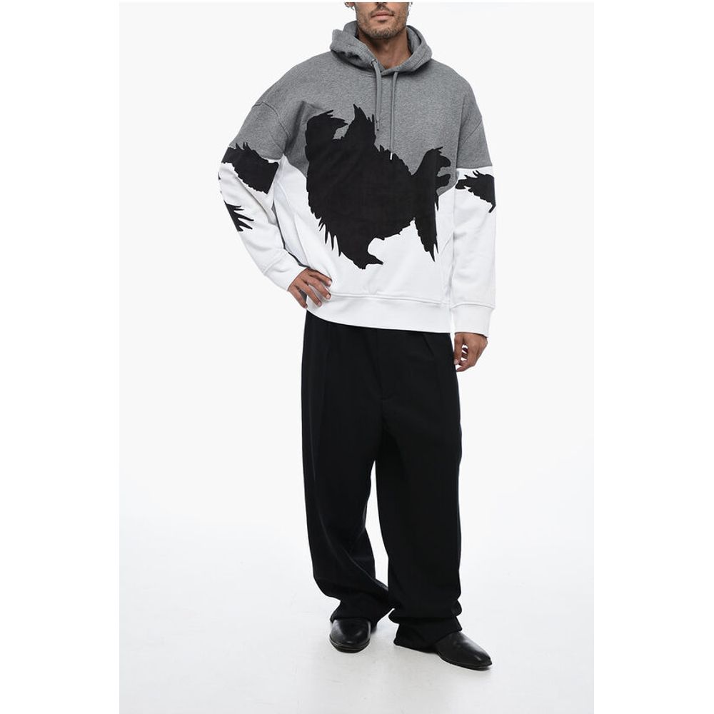 Neil Barrett Fleeced Cotton Hoodie with Suede Patches