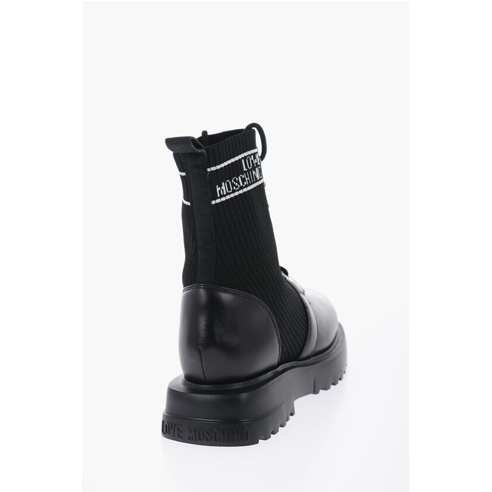 Moschino LOVE Leather and Fabric Combat Boots with Contrasting Detail