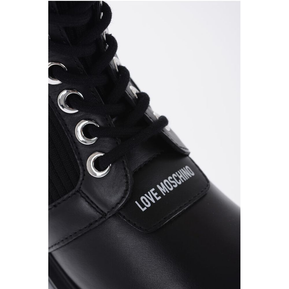 Moschino LOVE Leather and Fabric Combat Boots with Contrasting Detail