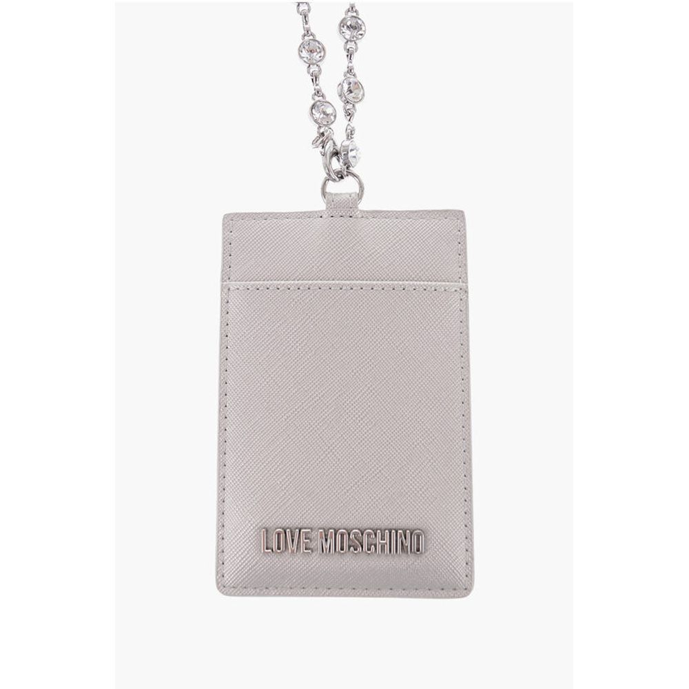 Moschino LOVE Saffiano Faux Leather Card Holder with Jewel Chain