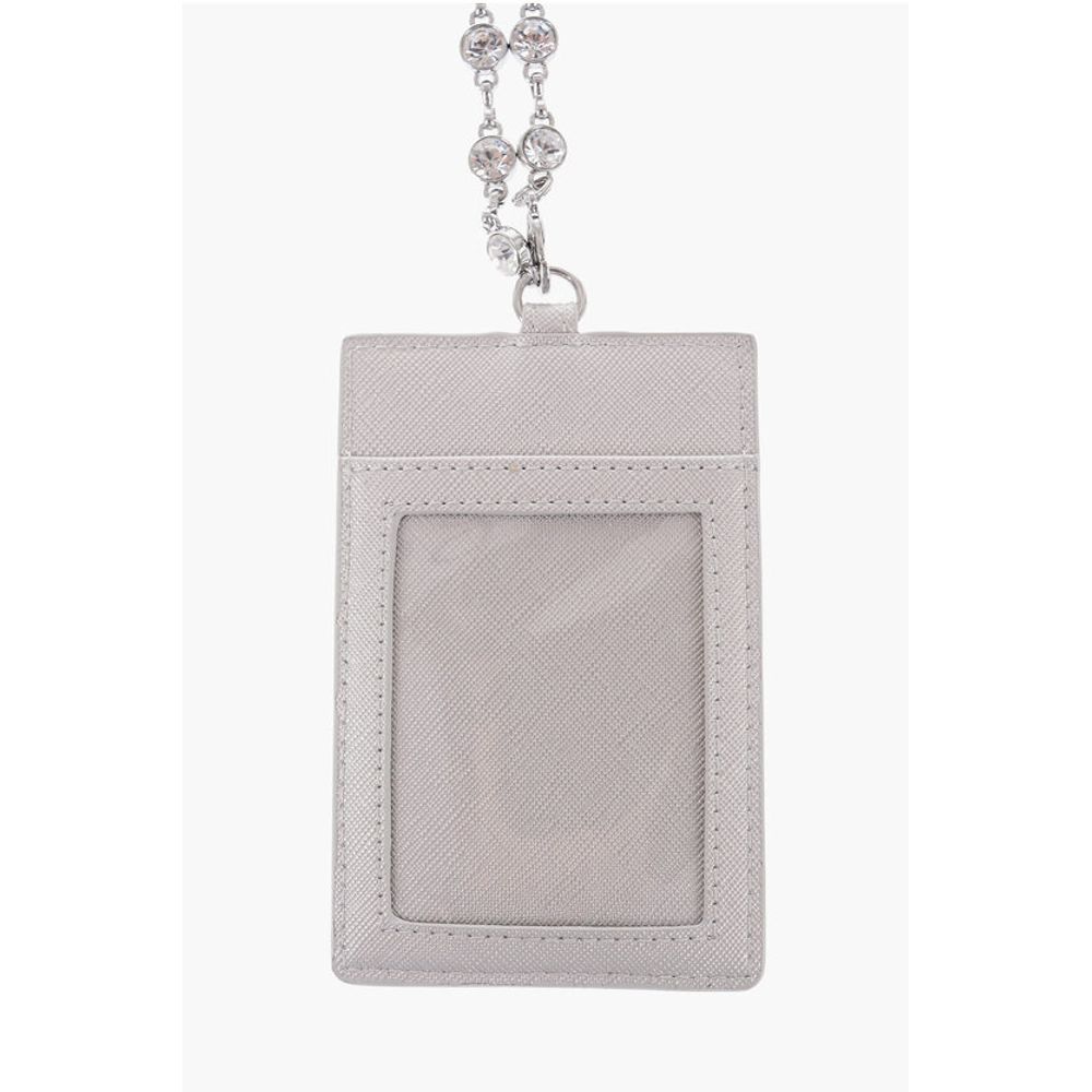 Moschino LOVE Saffiano Faux Leather Card Holder with Jewel Chain