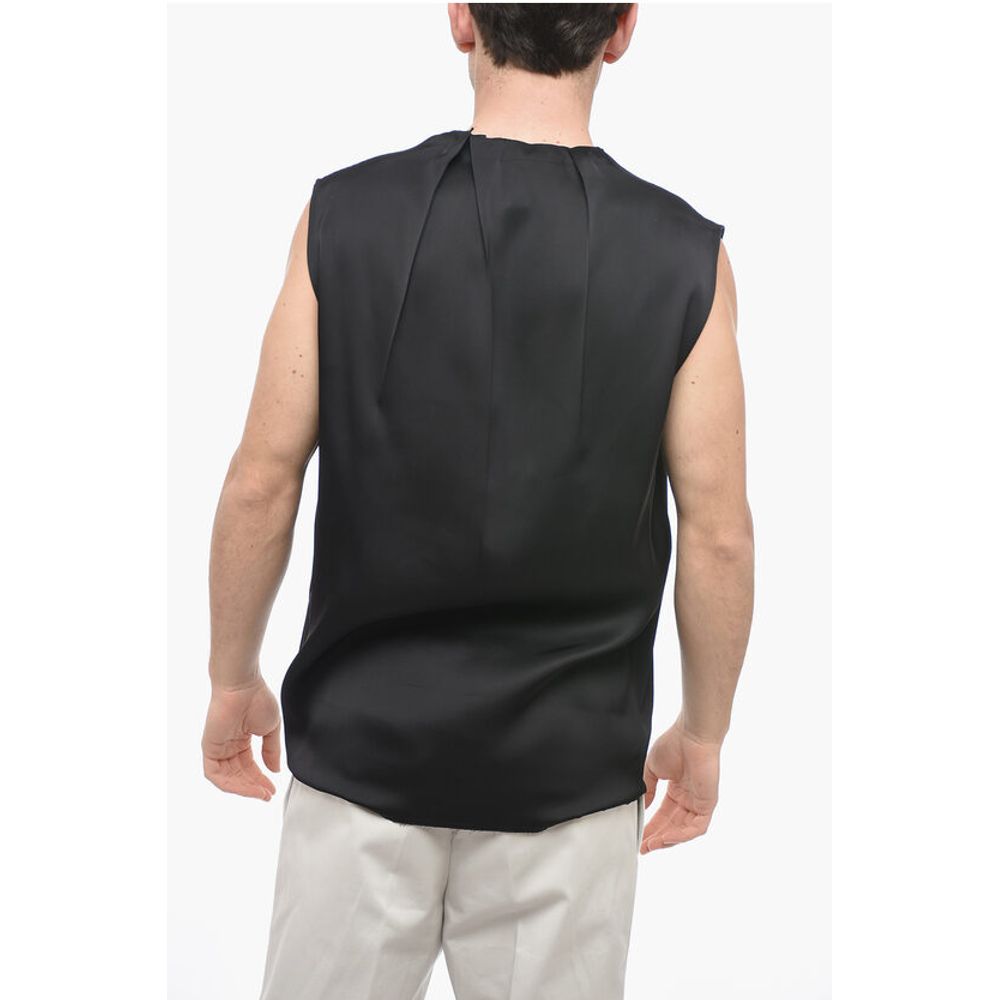 Jil Sander Silk Blend Tank Top with Pleated Neck