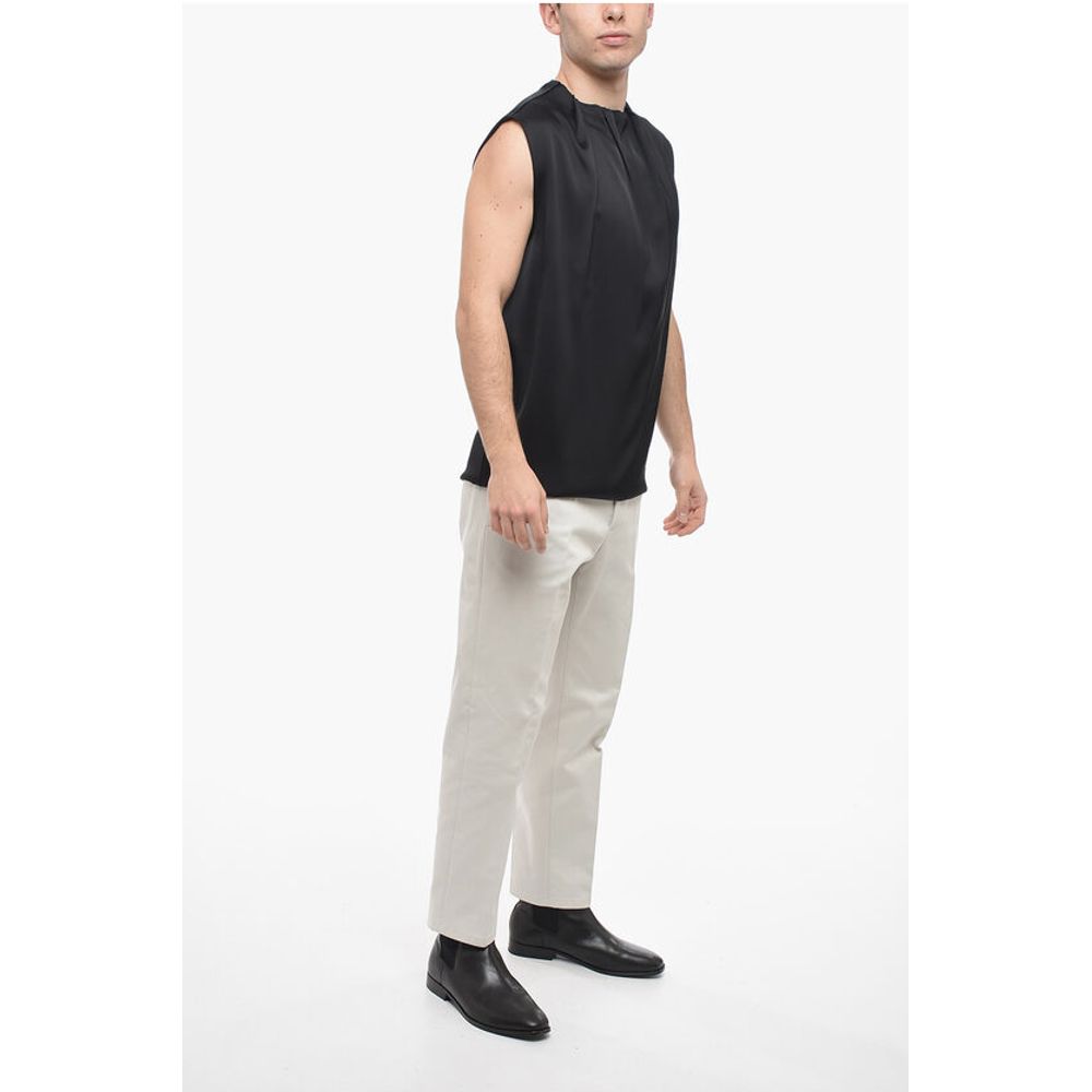 Jil Sander Silk Blend Tank Top with Pleated Neck