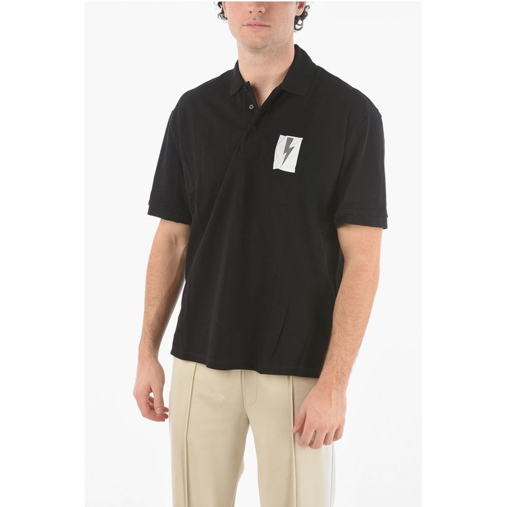 Neil Barrett Loose Fit FLAG BOLT Polo with Printed Logo