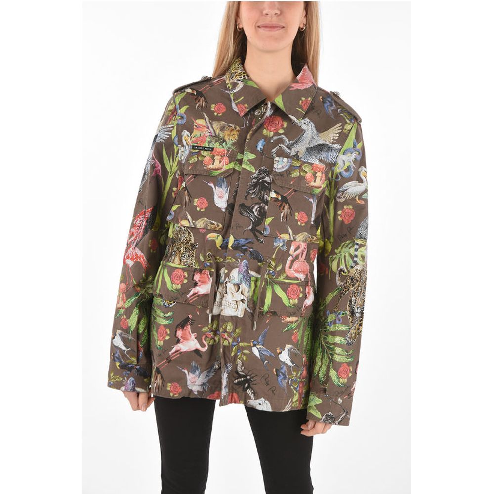 Philipp Plein COUTURE Printed Parka JUNGLE embellished with Rhinestones