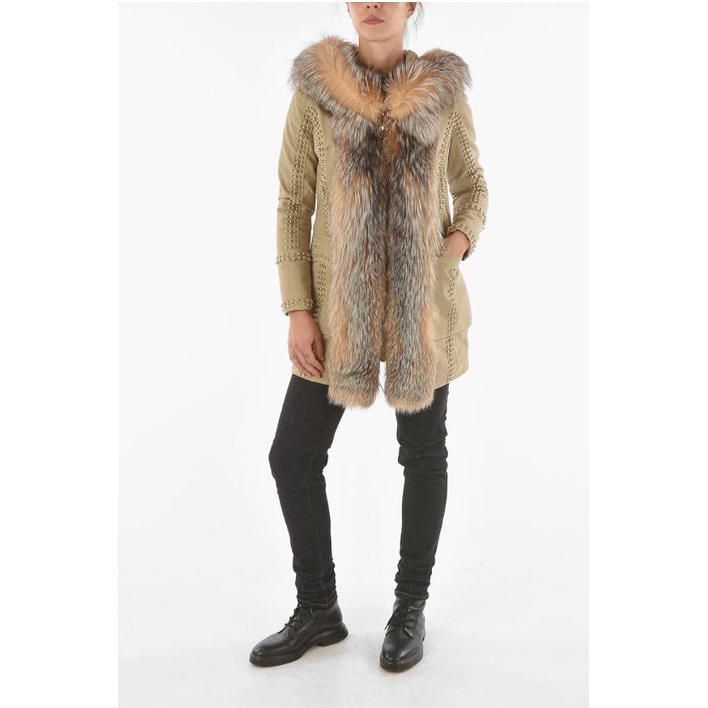 Philipp Plein COUTURE Studded Fox Fur Edged AMAZING FUR Parka